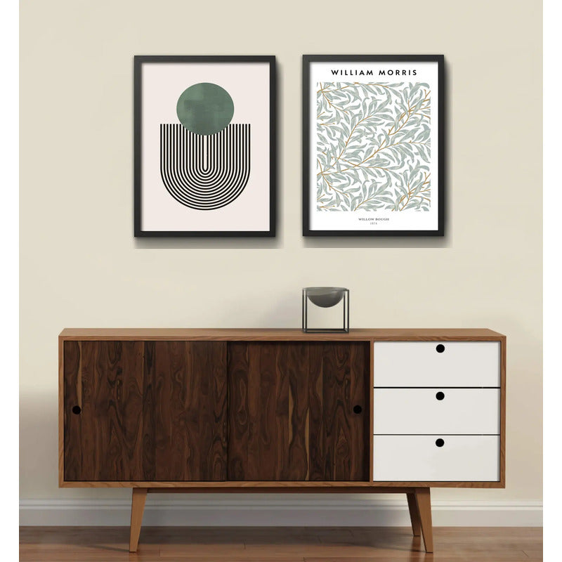 Set 2 Cuadros Dormitorio Living Verde Green Abstracto Morris Marco Negro