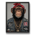 Cuadro Mono Rap Con Cadena De Oro Chimp Estilo Gánster Marco Negro