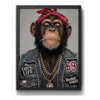 Cuadro Mono Rap Con Cadena De Oro Chimp Estilo Gánster Marco Negro
