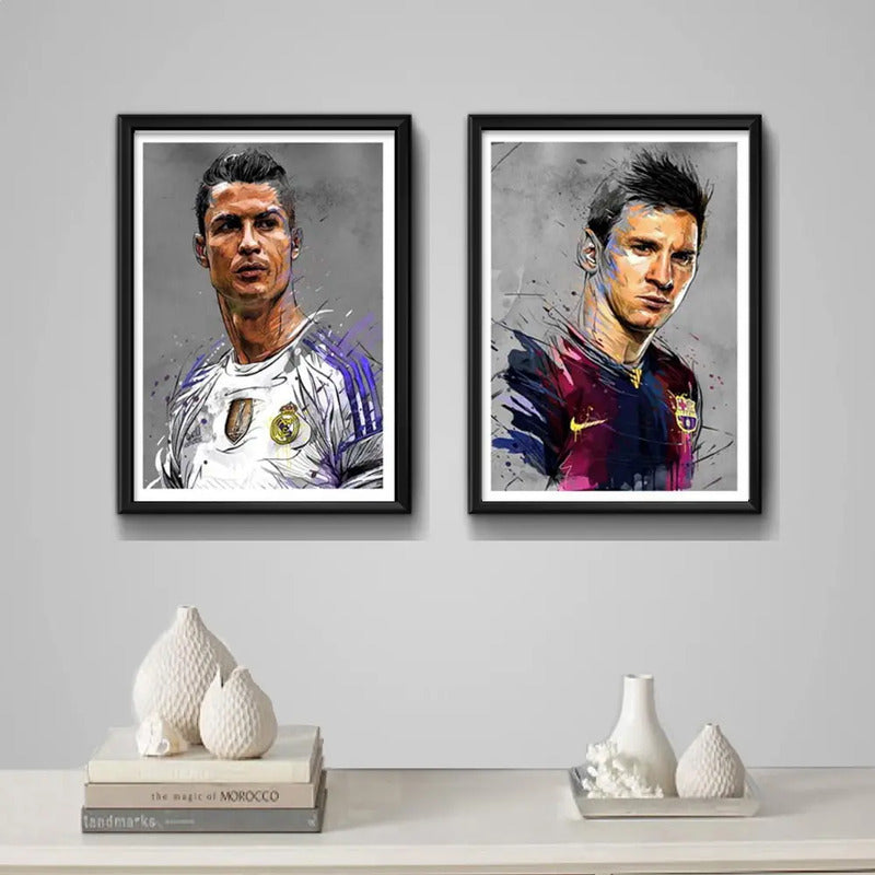Set 2 Cuadros Messi Cristiano Ronaldo Cr7 Fútbol Decoración