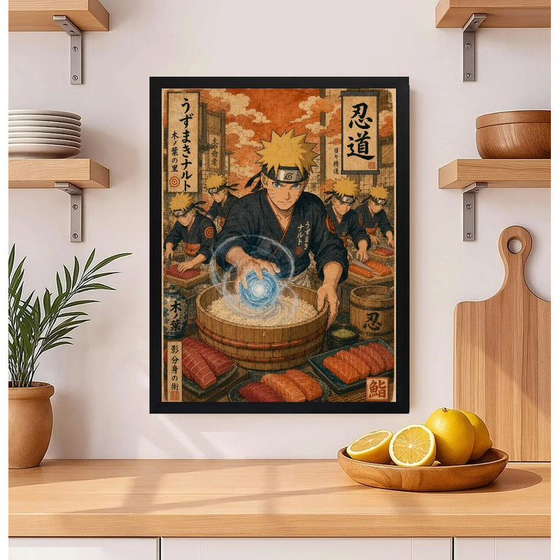 Cuadro Naruto Chef De Sushi Arte Japones Cocina Anime Geek Marco Negro