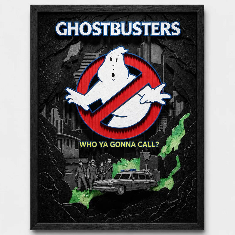 Cuadro Ghostbusters Cazafantasmas Pelicula Arte Efecto 3d Marco Negro